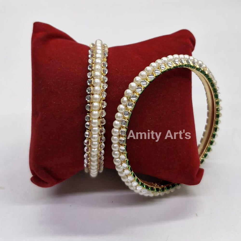 Amity Arts Designer Kundan Stone And Pearl Bangles Set