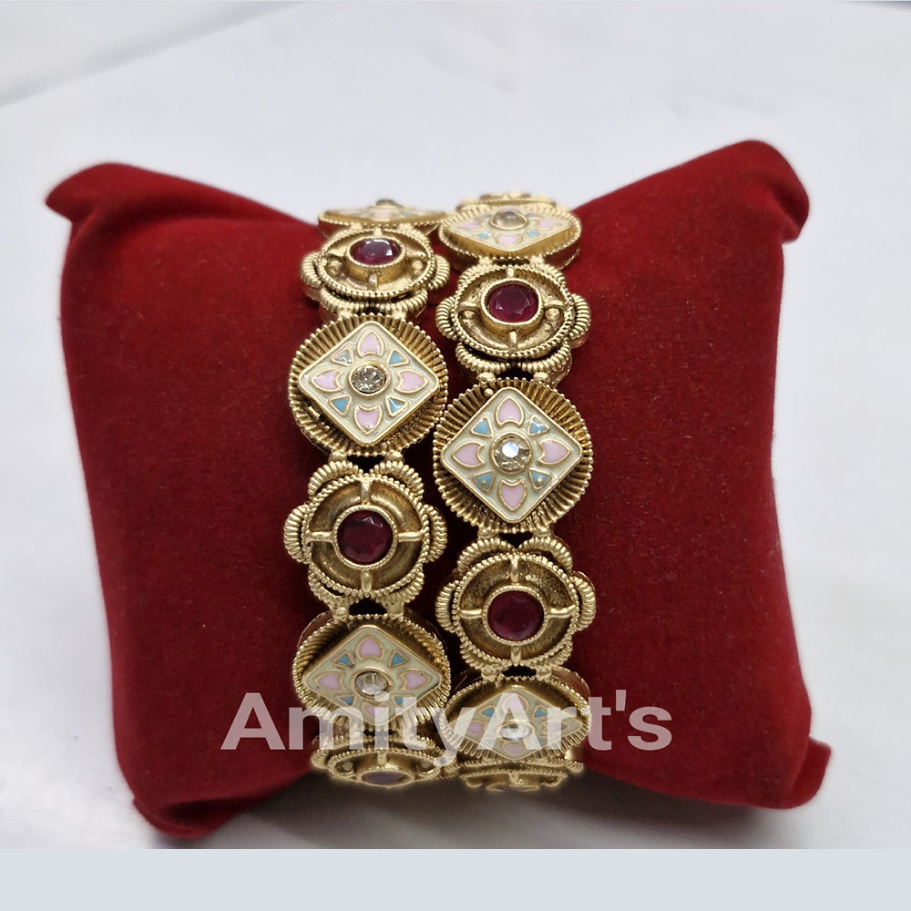 Amity Arts Gorgeous Pota Stone Meenakari Designer Bangles Set for Women