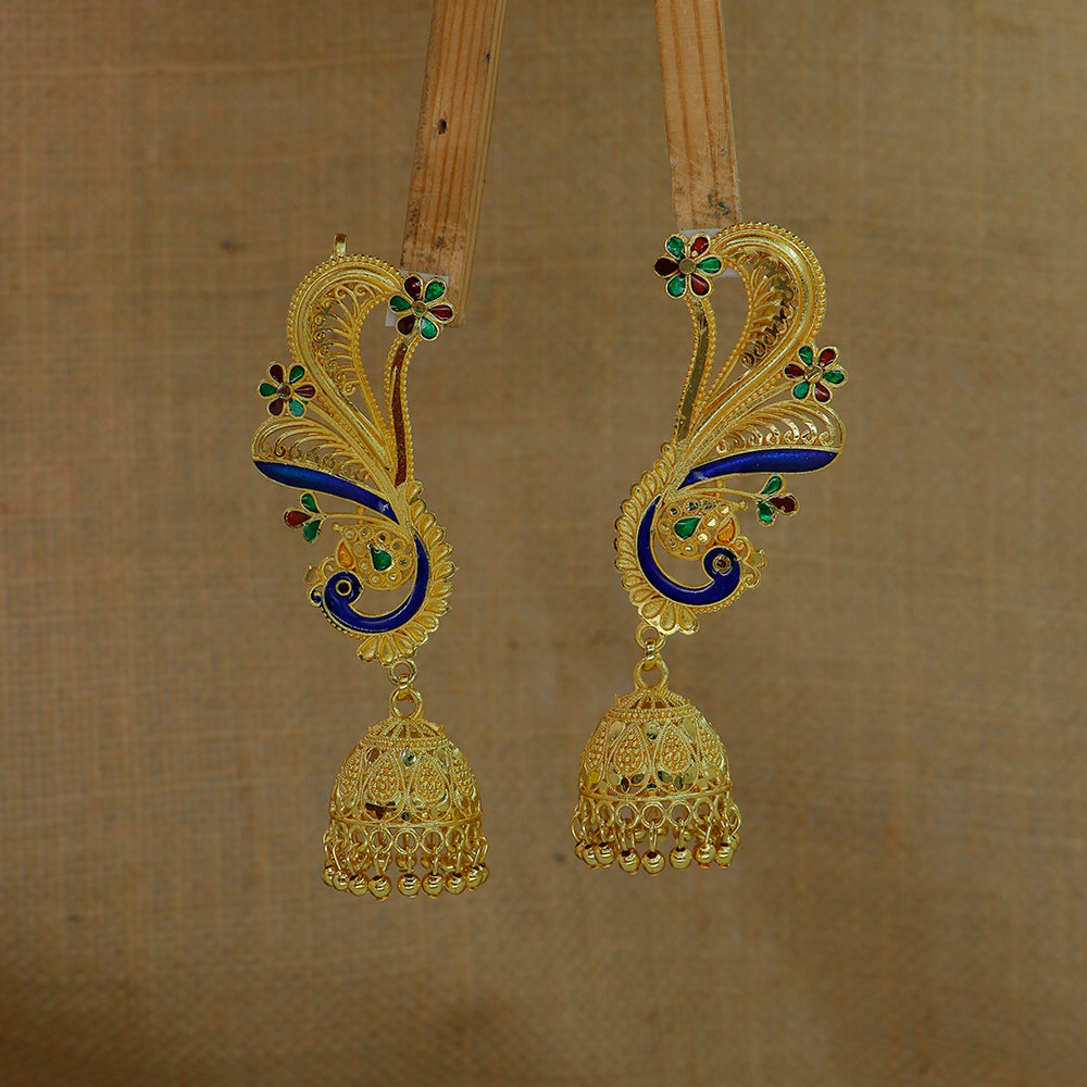 Mahavir DYE Gold Plated Premium Earcuff Meenakari Jhumki Earrings