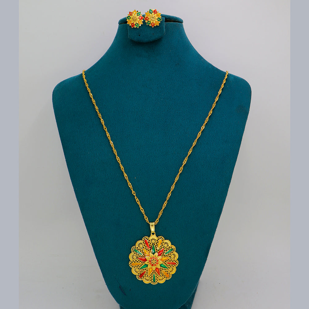 Mahavir Dye Gold Plated Meenakari Designer Chain Pendant Set