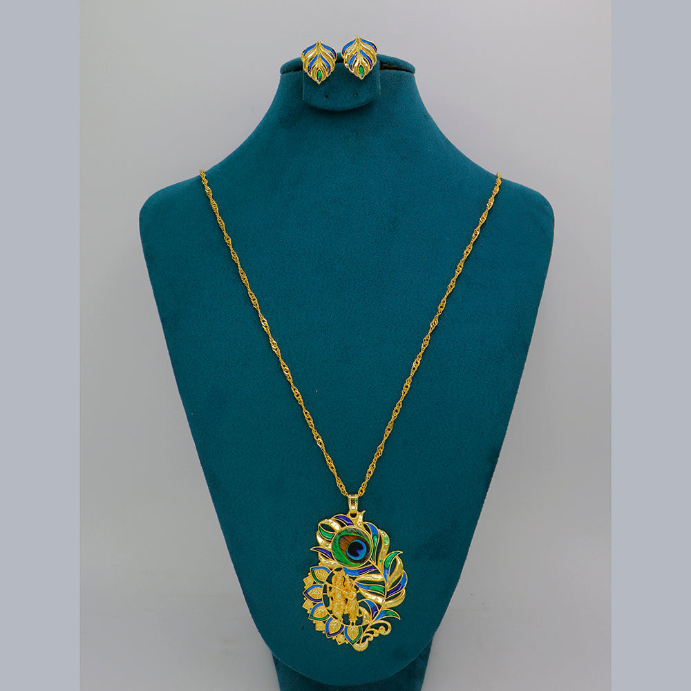 Mahavir Dye Gold Plated Meenakari Designer Chain Pendant Set