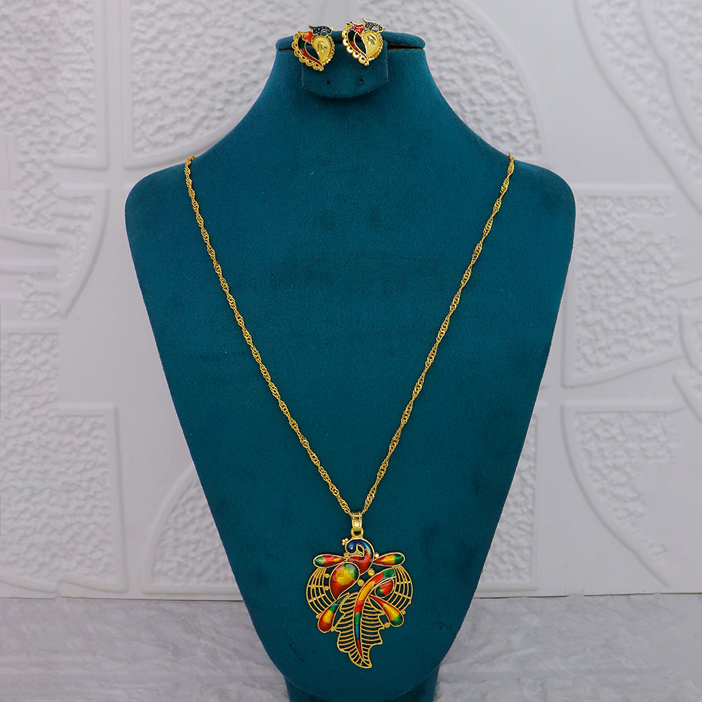 Mahavir Dye Gold Plated Meenakari Designer Chain Pendant Set
