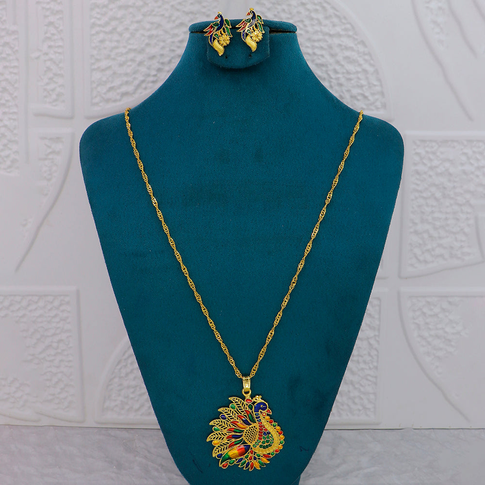 Mahavir Dye Gold Plated Meenakari Designer Chain Pendant Set