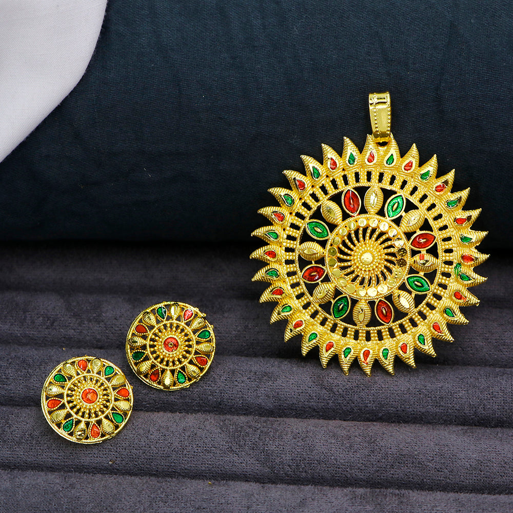 Mahavir Gold Plated Meenakari Pendant Set (Pack of 12)