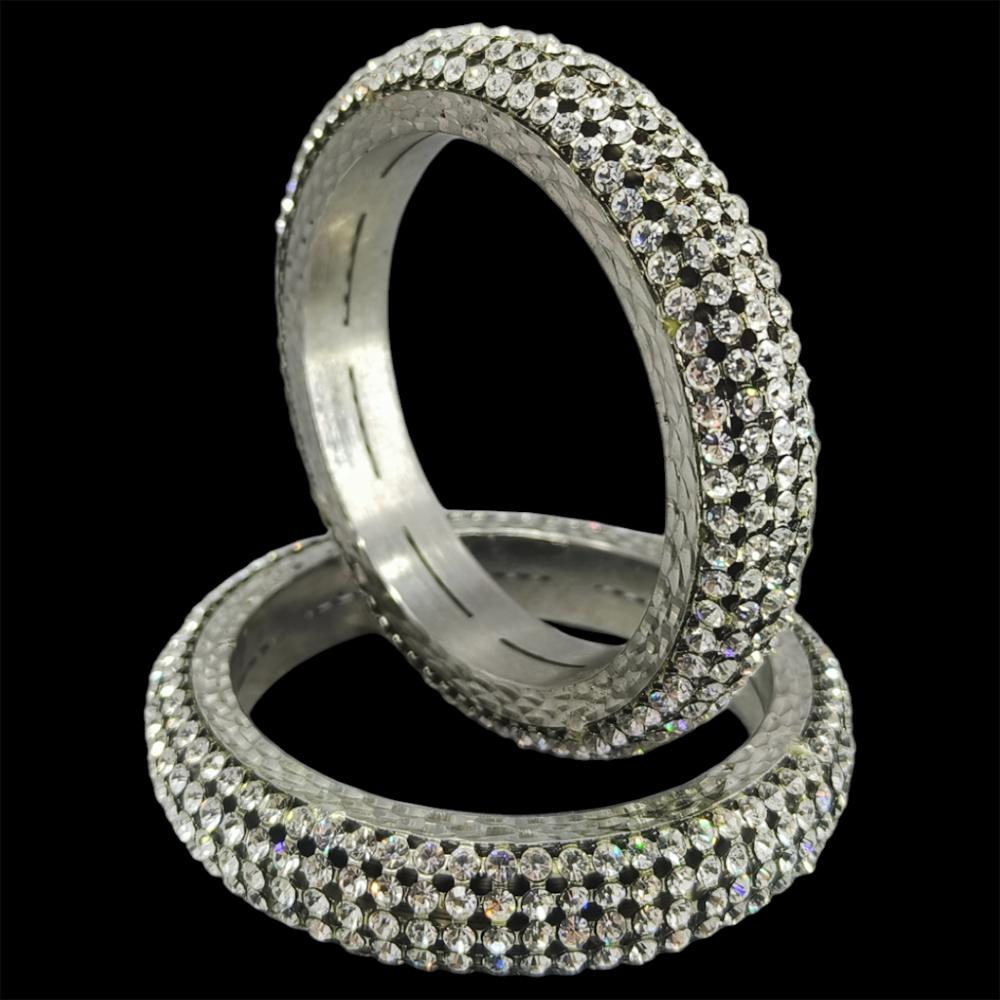 Amity Arts Brass Rodium Plated Austrian Stone Bangle (2 Piece)