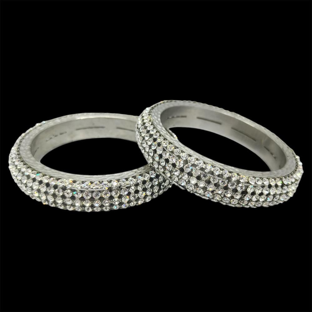 Amity Arts Brass Rodium Plated Austrian Stone Bangle (2 Piece)