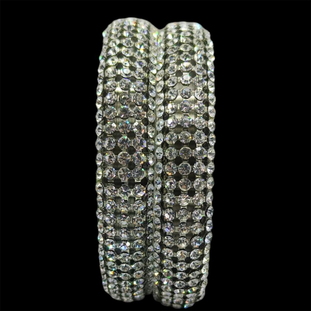 Amity Arts Brass Rodium Plated Austrian Stone Bangle (2 Piece)