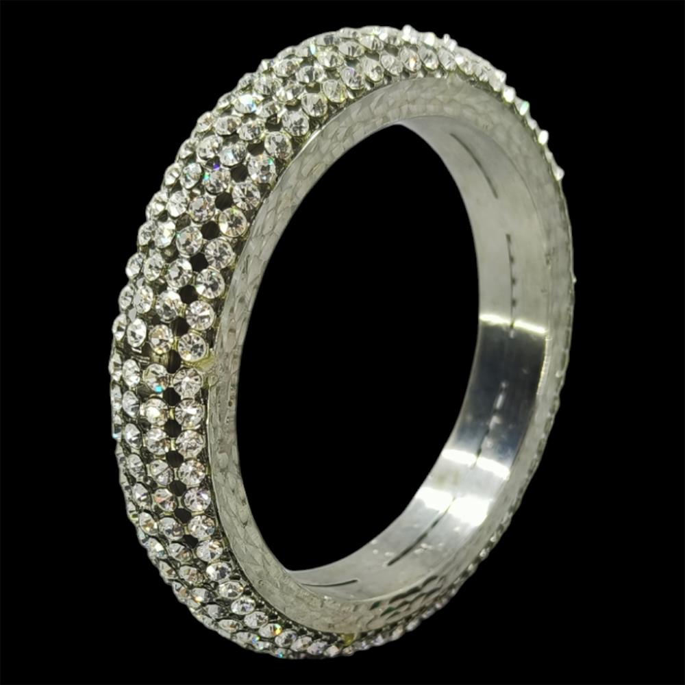 Amity Arts Brass Rodium Plated Austrian Stone Bangle (2 Piece)