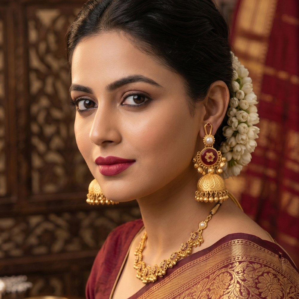 Wearhouse Fashion Classy Pota Stone And Pearl Jhumki Earrings