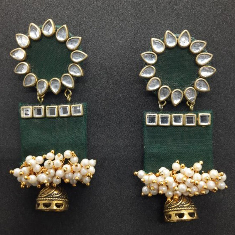 Handmade For Her Women's Handmade Green Wooden Earring With Kundan And Beads