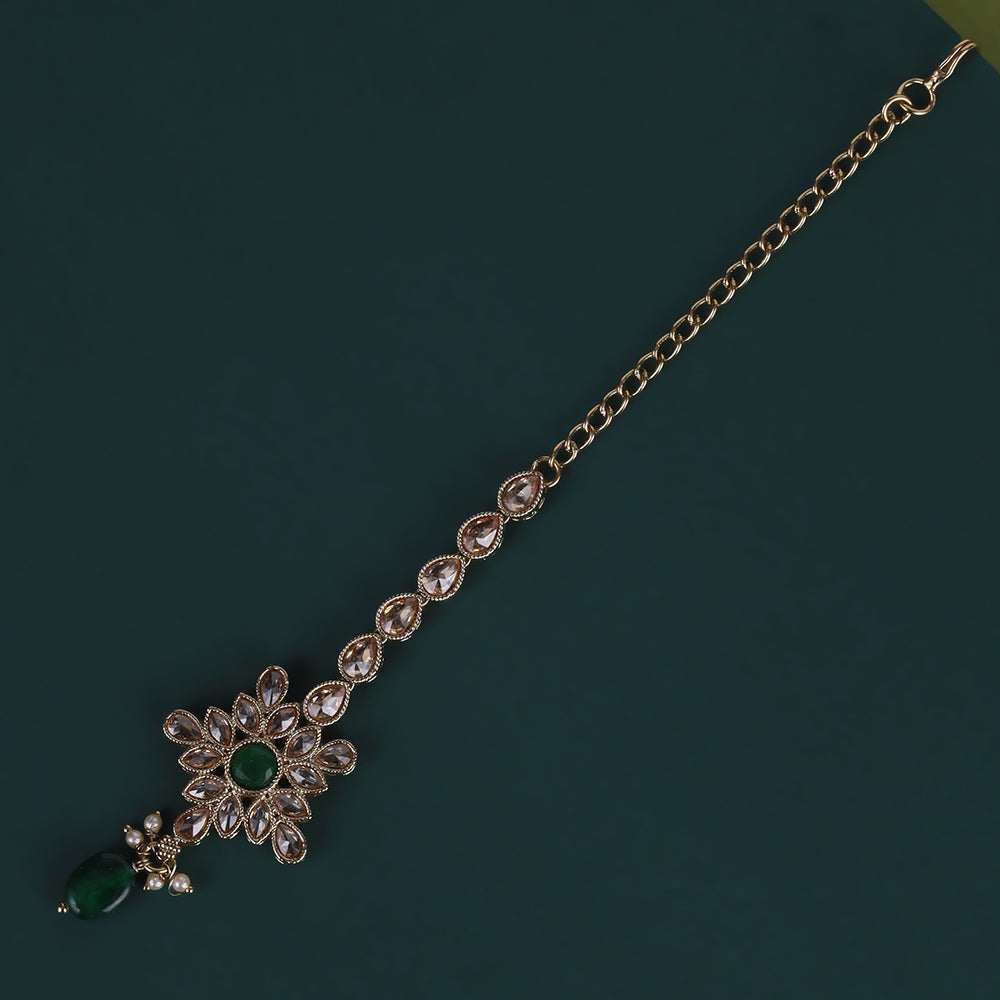 Saloni Fashion Jewellery Traditional Flower Shape and Pearl Silver Gold Plated Set of 2 Combo Maang Tikka For Women