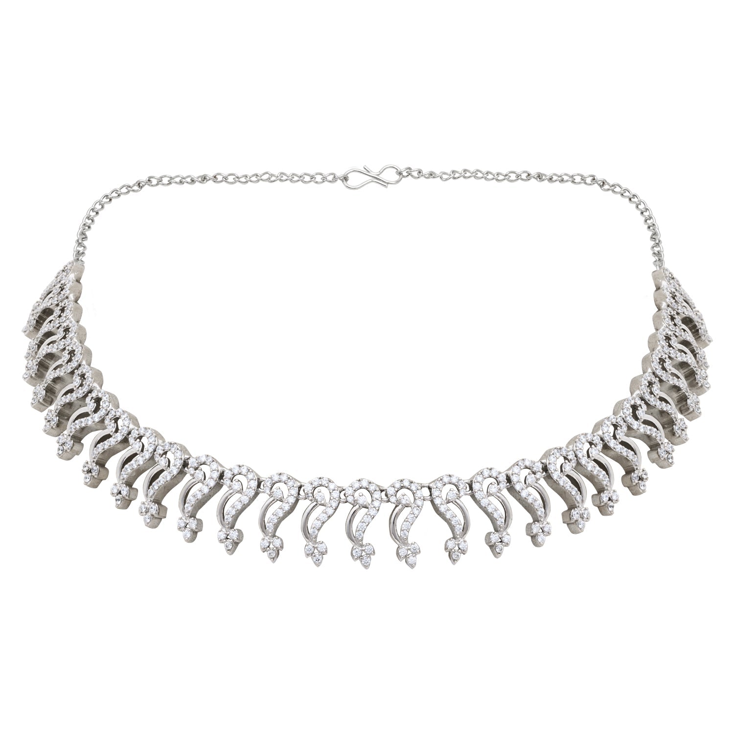 Etnico Silver Plated Cubic Zirconia American Diamond Necklace & Earrings Jewellery Set for Women