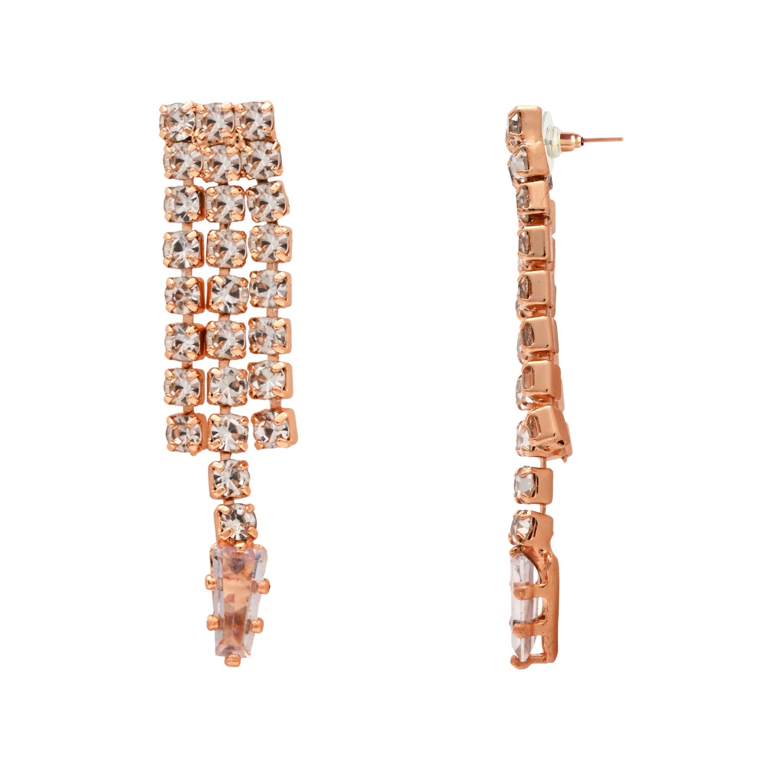 Etnico Rose Gold Plated Cubic Zirconia American Diamond Necklace & Dangle Earrings Jewellery Set for Women