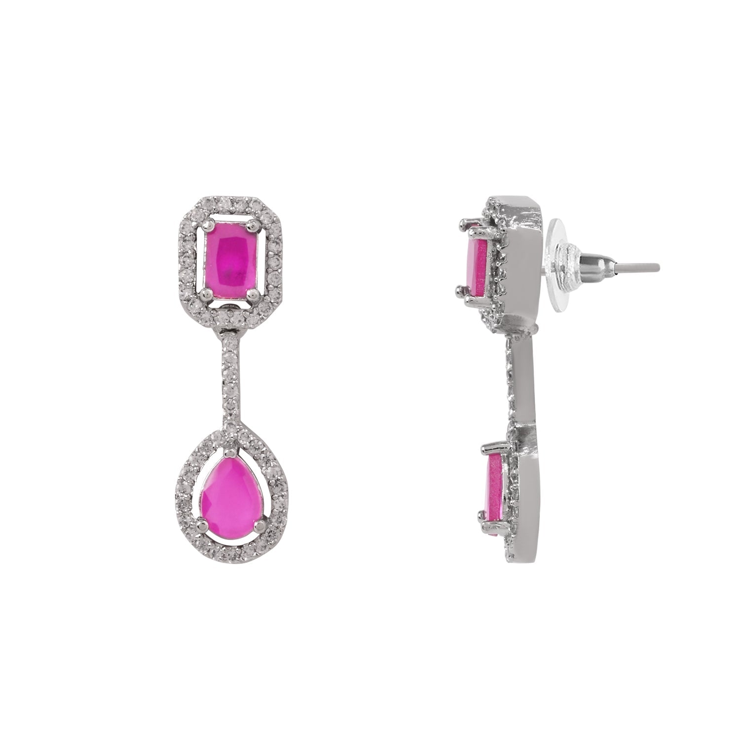 Etnico Silver Plated Cubic Zirconia American Diamond Necklace & Earrings Jewellery Set for Women