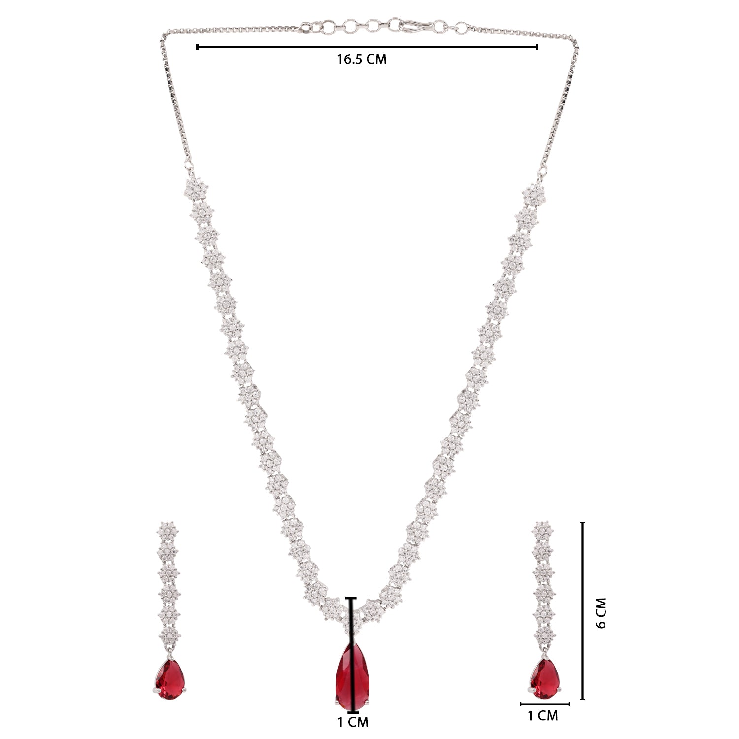 Etnico Silver Plated Cubic Zirconia American Diamond Necklace & Earrings Jewellery Set for Women