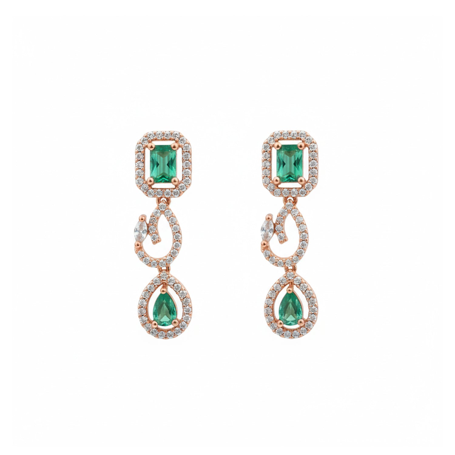 Etnico Gold Plated American Diamond Cubic Zirconia Necklace Set with Earrings