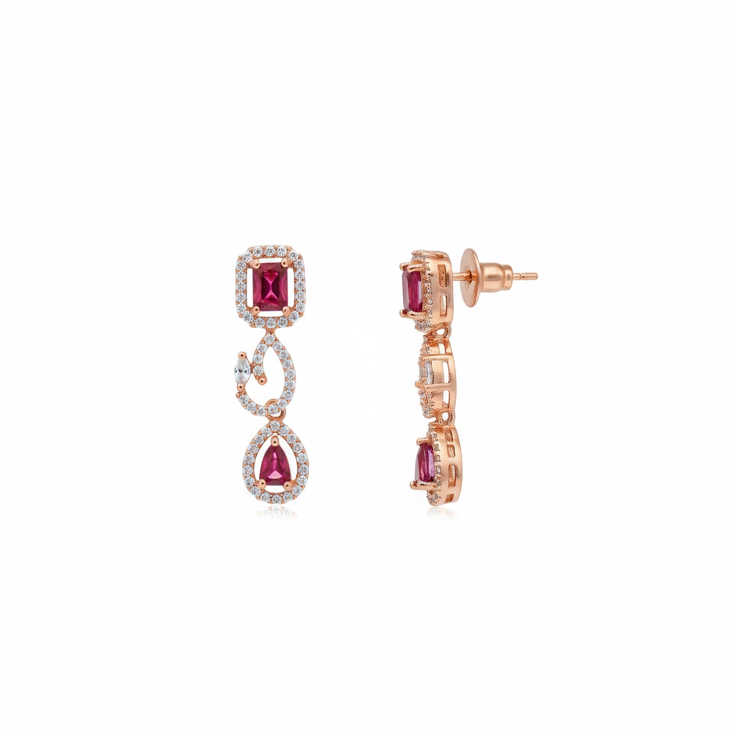 Etnico Gold Plated American Diamond Cubic Zirconia Necklace Set with Earrings