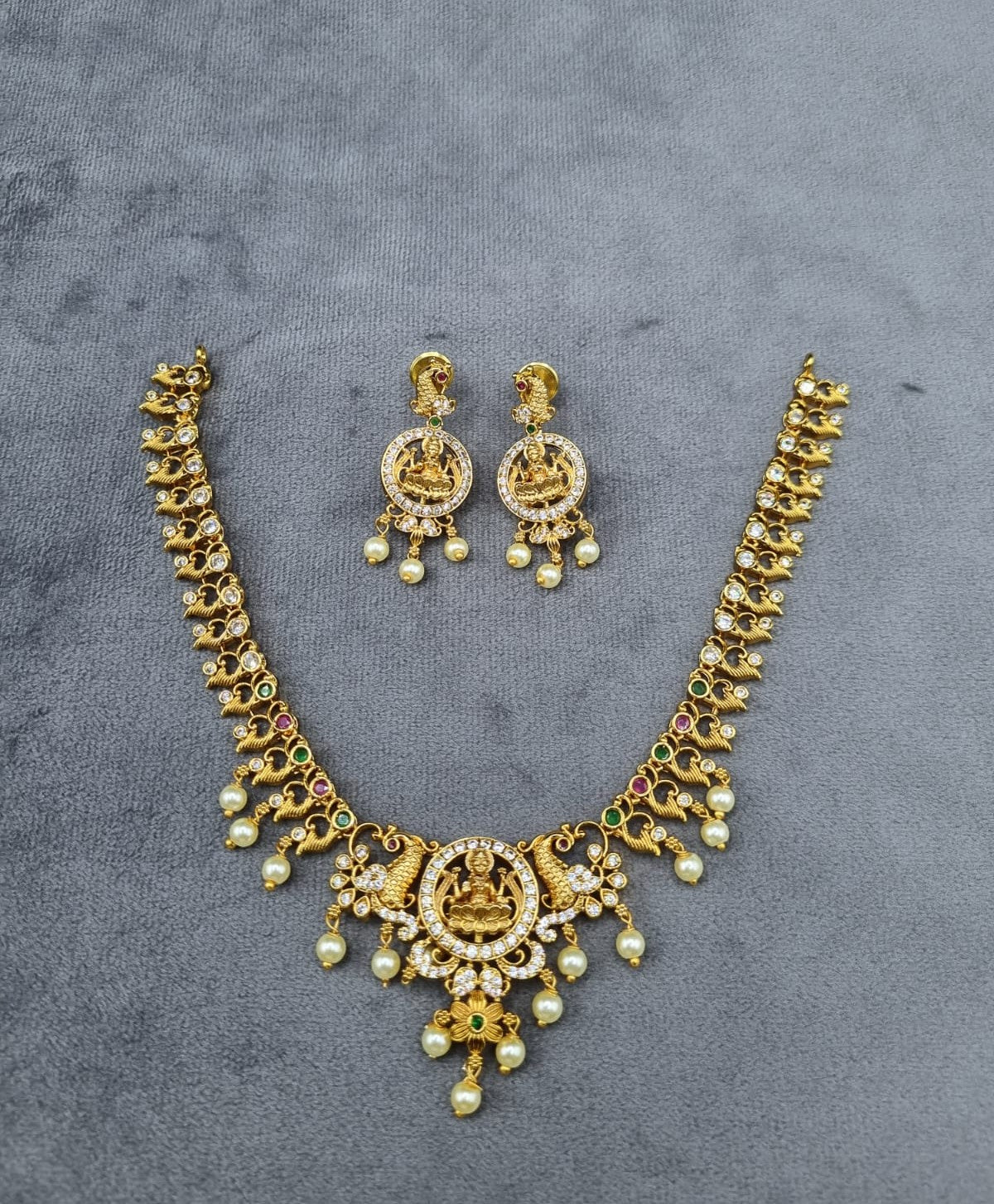 LAFZ Ornate Goddess Lakshmi AD Necklace with Pearls