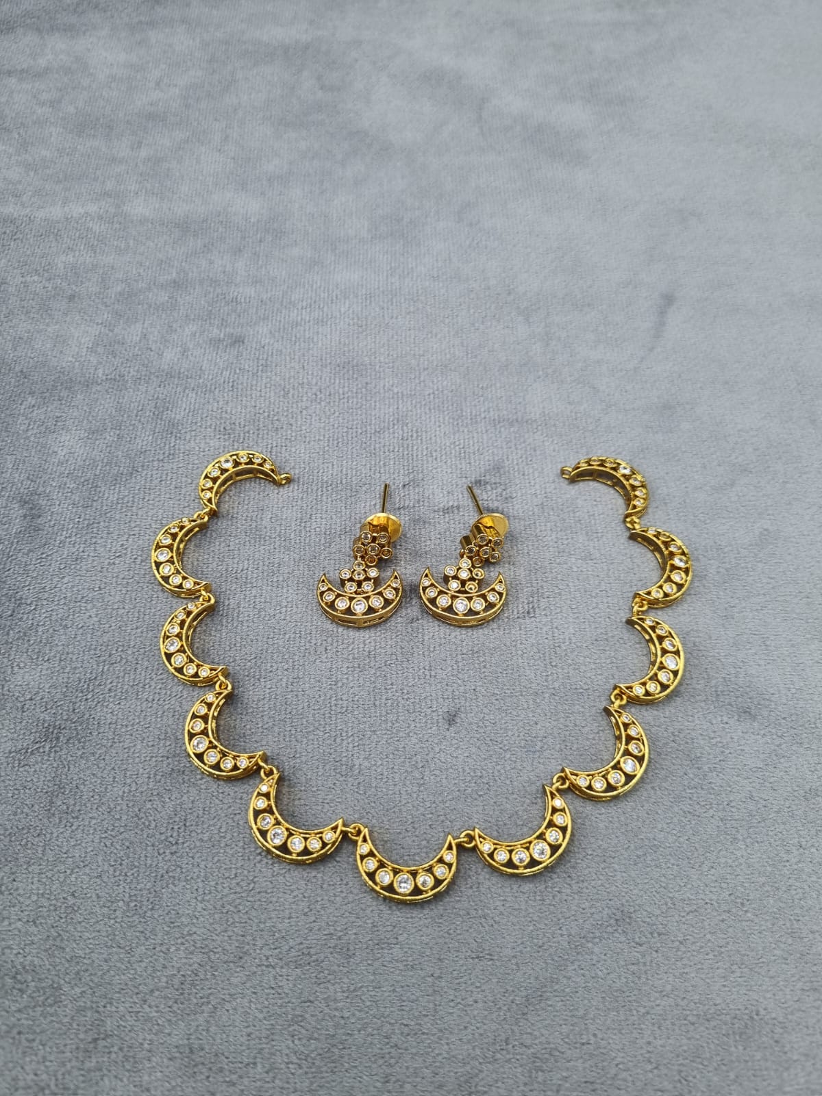 LAFZ Gold-Tone Crescent Moon AD Jewelry Set
