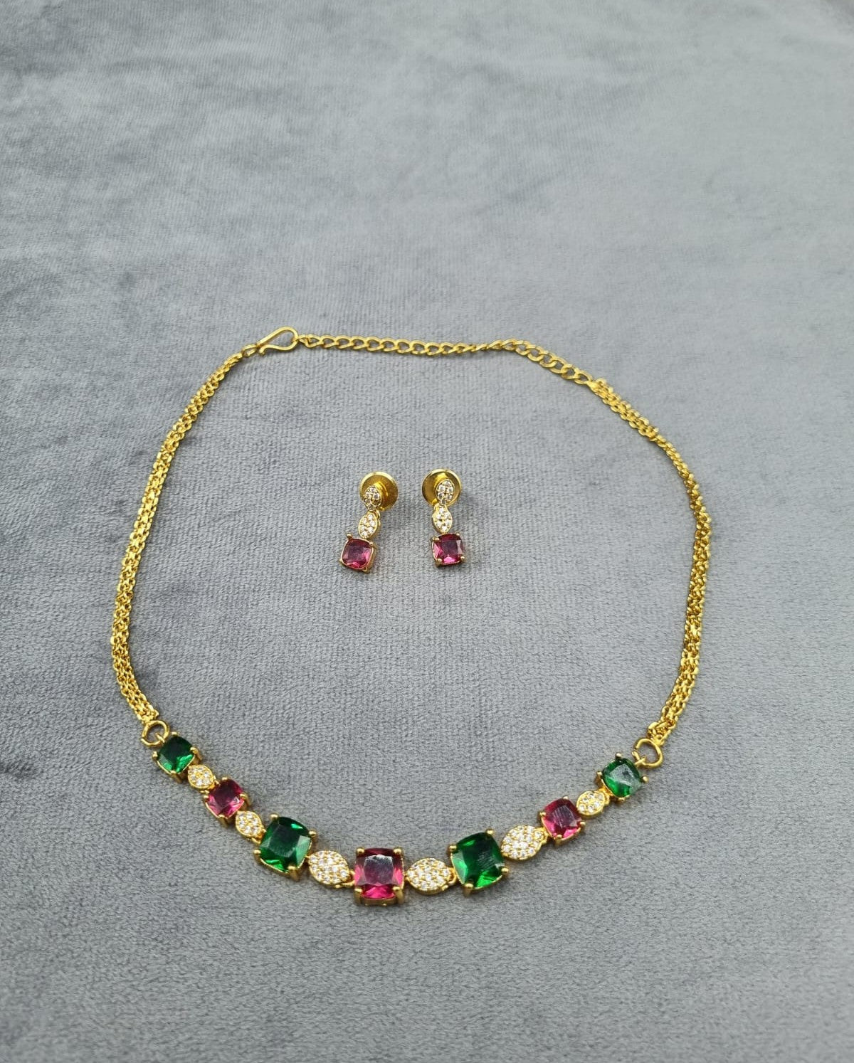 LAFZ Ruby Red AD Square Stone Necklace Earrings