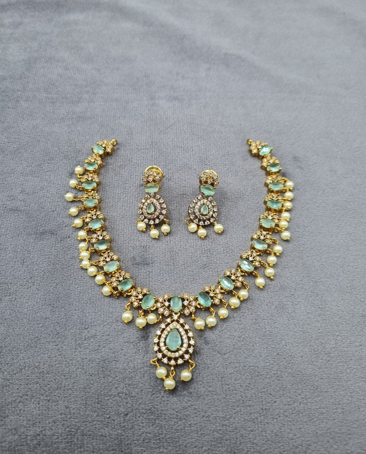 LAFZ Royal Emerald Gold-Plated AD Necklace Set