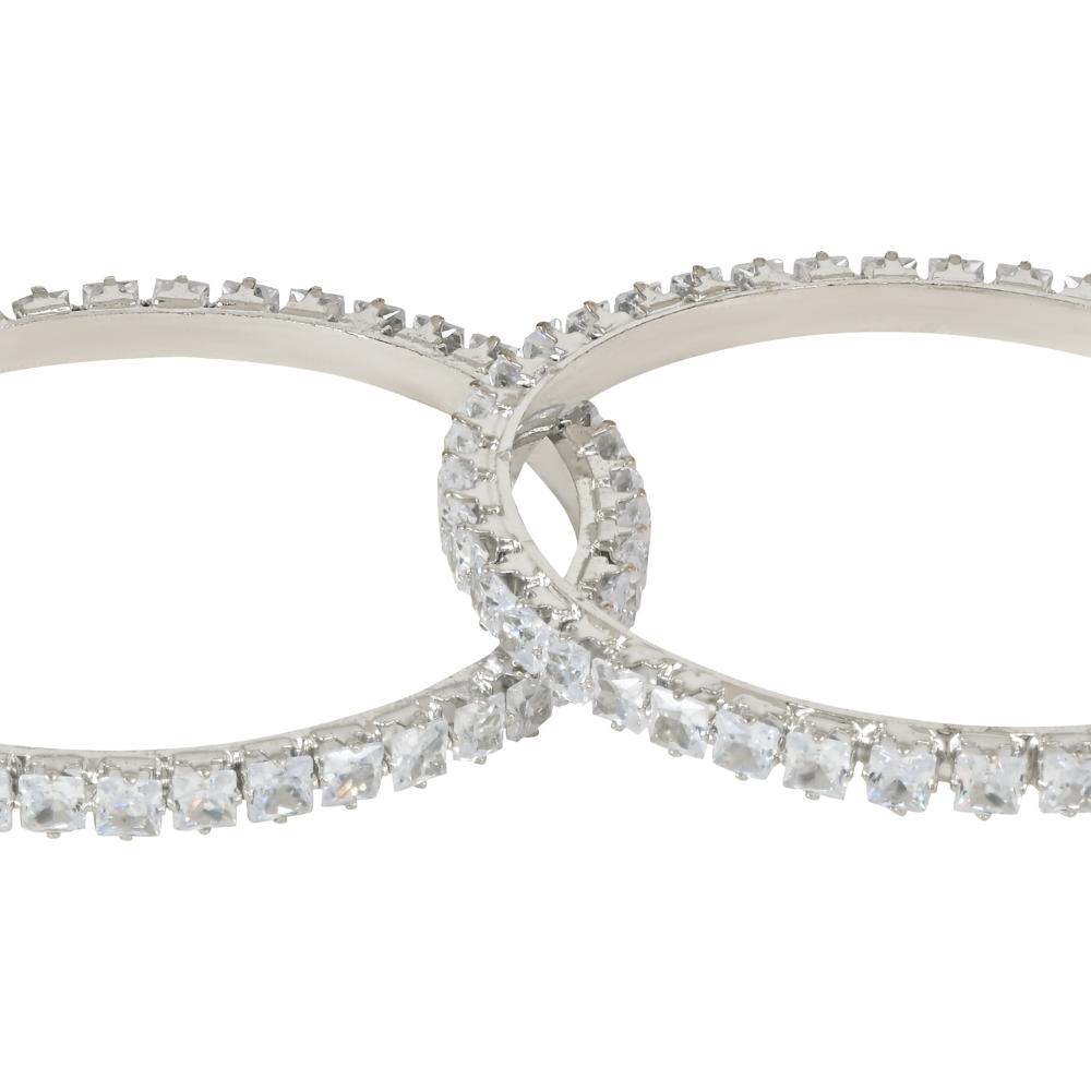 Etnico Silver Plated Thick Brass Bangles Encased With CZ American Diamonds For Women/Girls (ADB461S) (Set of 2)