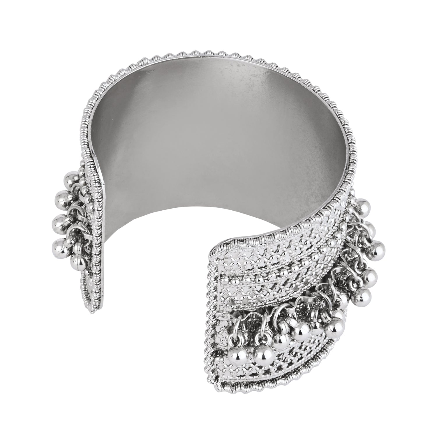 Etnico Navratri Ethnic Silver Oxidised Adjustable Afghani Ghungroo Cuff Kada Bracelet For Women (Style 3)