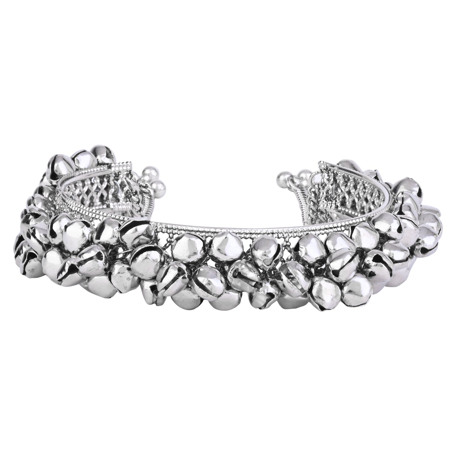 Etnico Navratri Ethnic Silver Oxidised Afghani Boho Cowrie Shell Adjustable Cuff Kada Bracelet For Women