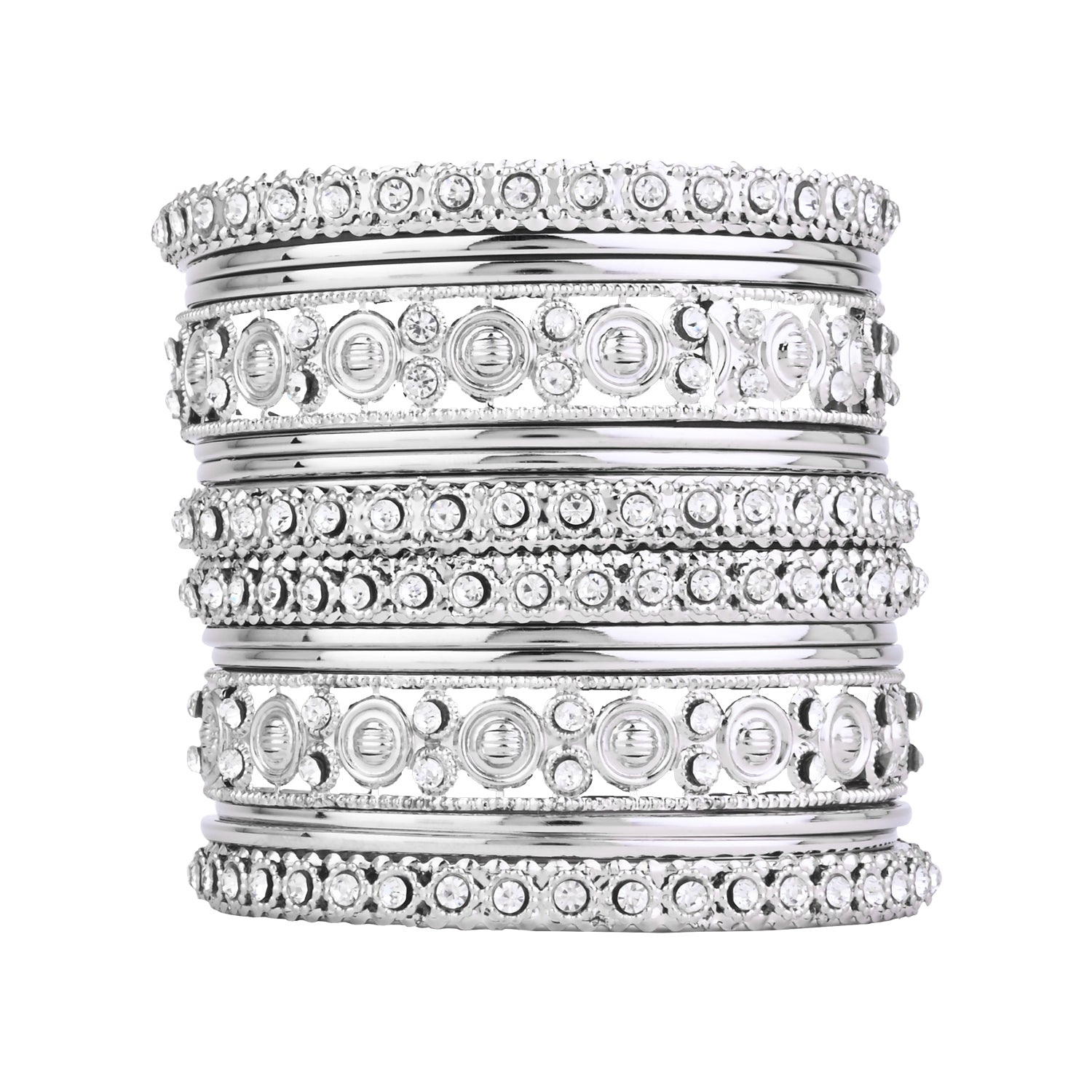 Etnico Navratri Ethnic Stylish Latest Fashion Silver Plated Stone Work Bangles Set For Women (ADB527S)