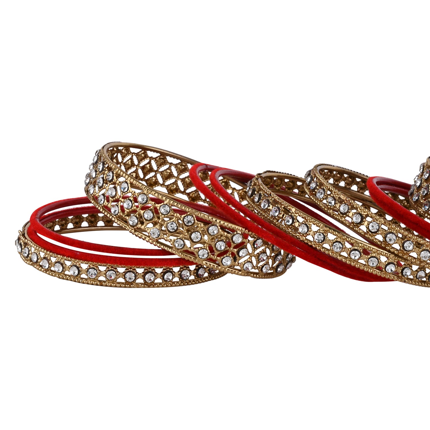 Etnico Gold Plated Traditional Royal Emerald Velvet Chuda Bangle Set Kada for Bridal/Women (Green, )