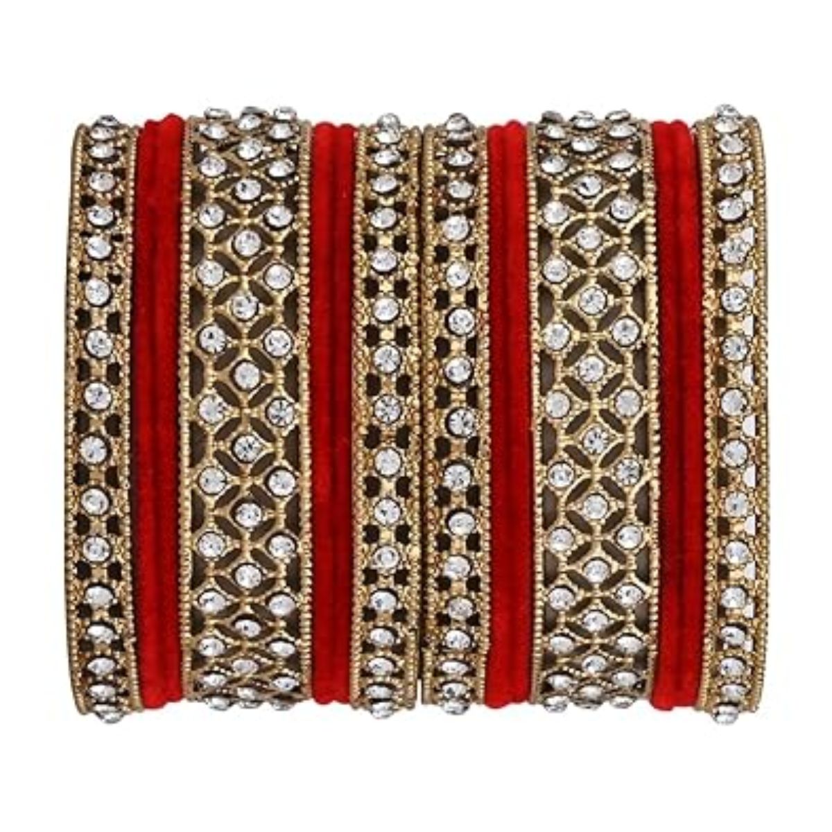Etnico Gold Plated Traditional Royal Emerald Velvet Chuda Bangle Set Kada for Bridal/Women