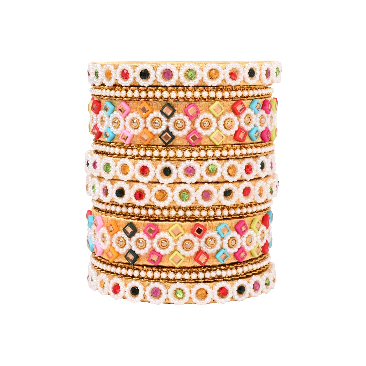 Etnico Gold Plated Traditional Royal Emerald Velvet Chuda Bangle Set Kada for Bridal/Women (Green, )