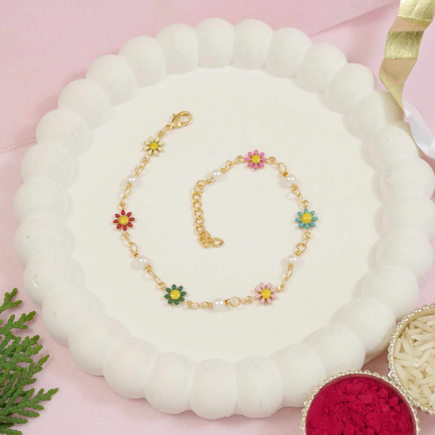 Etnico Gold Plated Design Bracelet with Pearls for Women (Traditional 4)