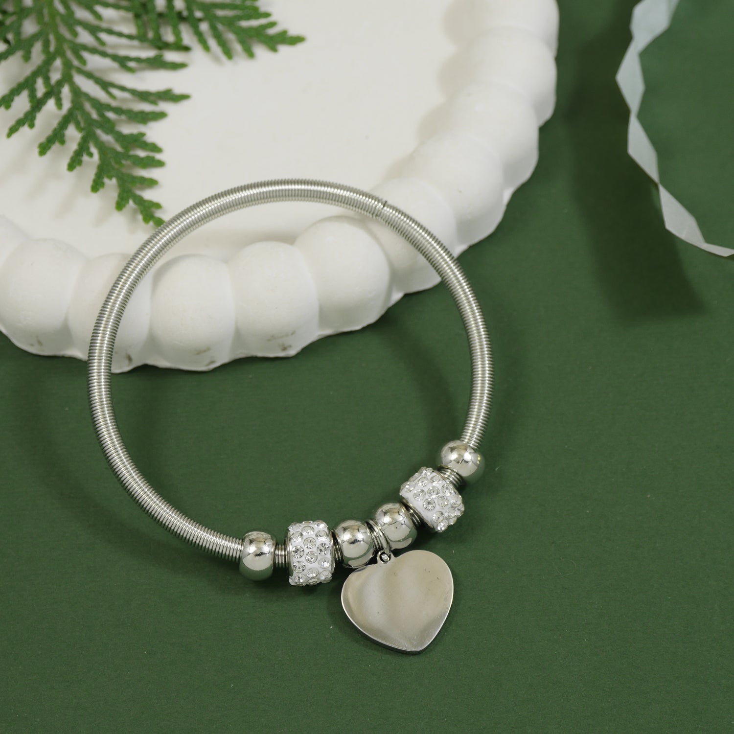 Etnico Silver Plated Charm Design Bracelet with Crystals for Women