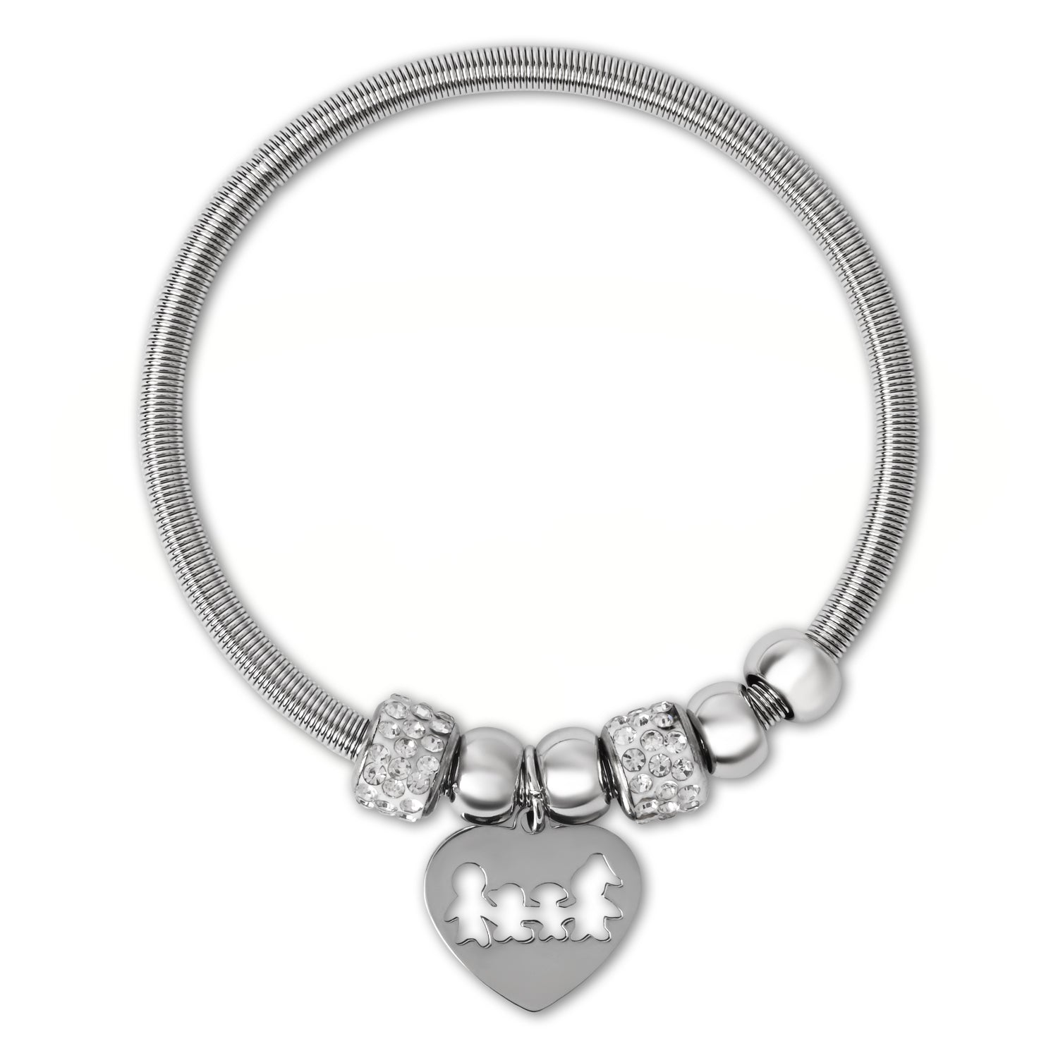 Etnico Adjustable Heart Charm Design Bracelet with Family Motif in Silver Tone for Women
