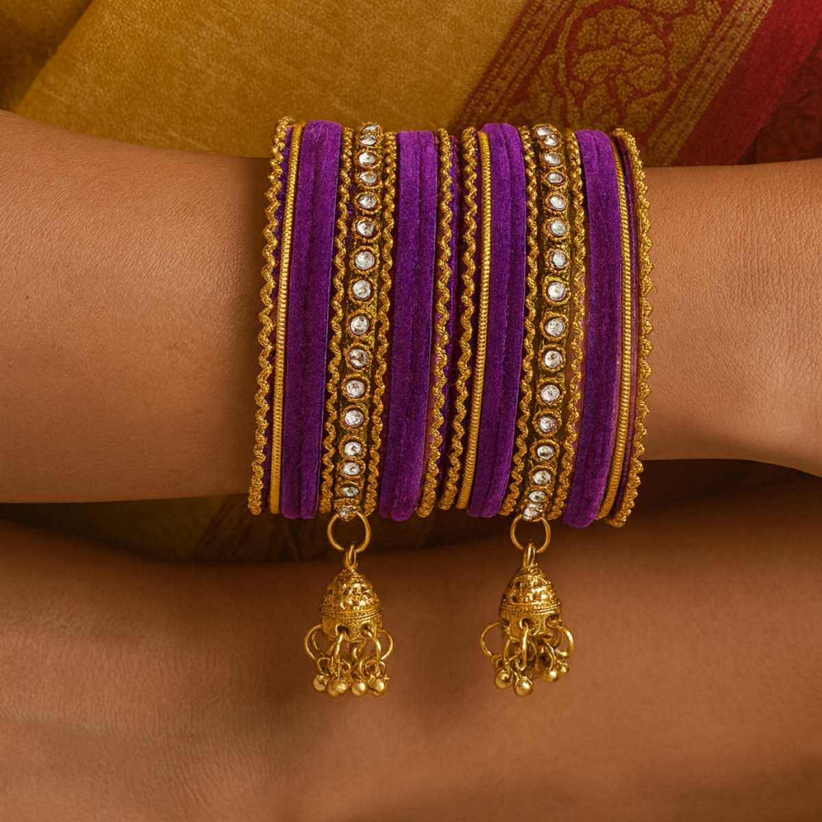 Etnico Gold Plated Traditional Handcrafted Stone Work & Latkan Detailing Bangles Chuda Bangle Set for Bridal/Women
