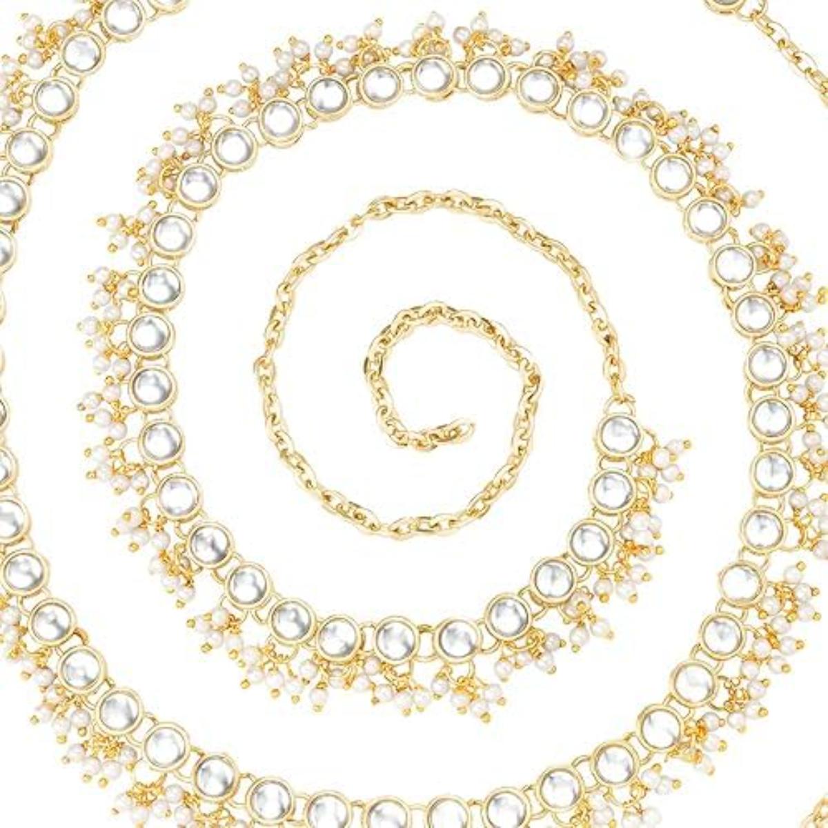 Etnico Gold Plated Traditional Kundan Pearl Adjustable Waist Chain/Belly Chain/Kamarband For Women (B053FL)