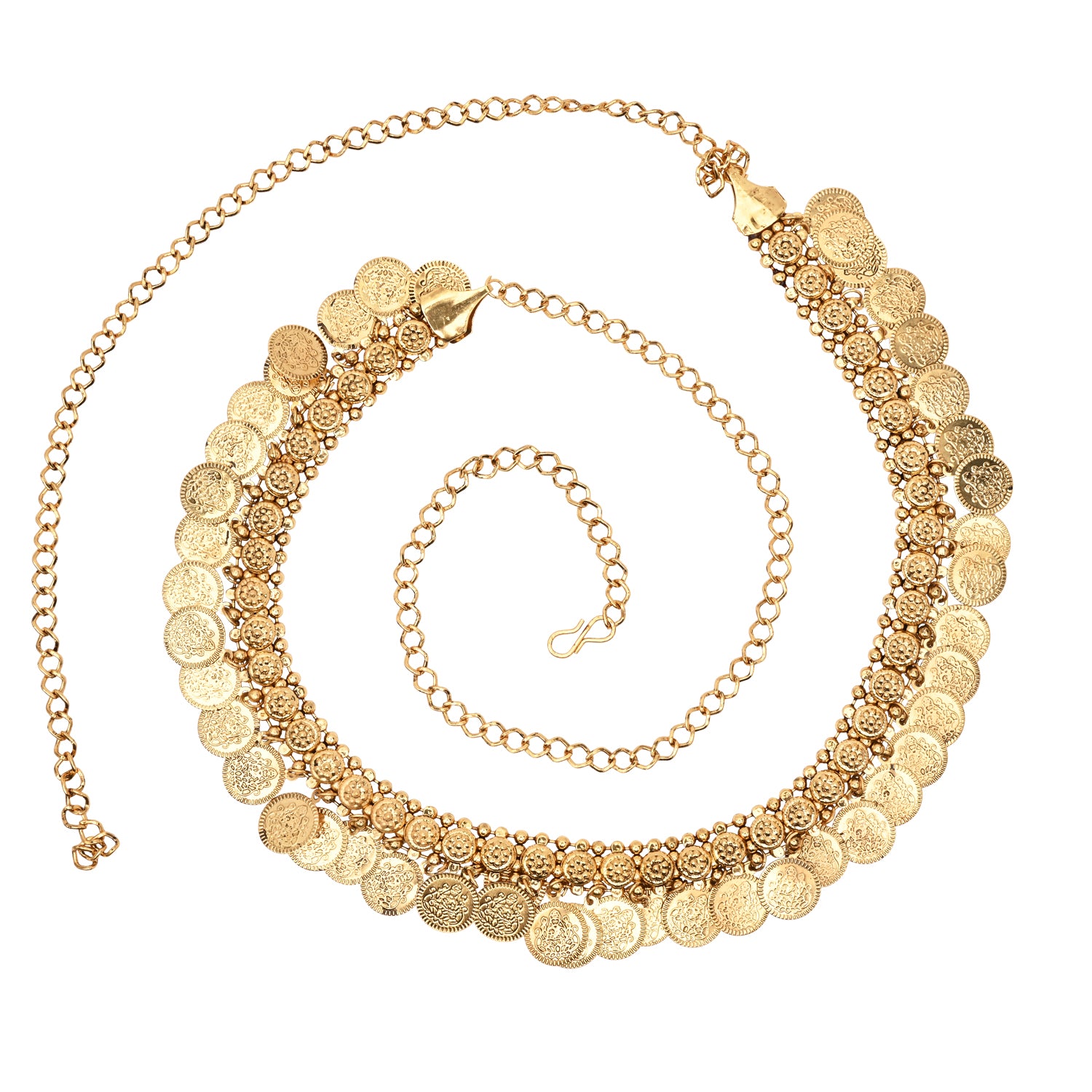 Etnico Gold Plated Traditional Coin Tassel Adjustable Boho Waist Chain/Belly Chain/Kamarband For Women (B059FL)