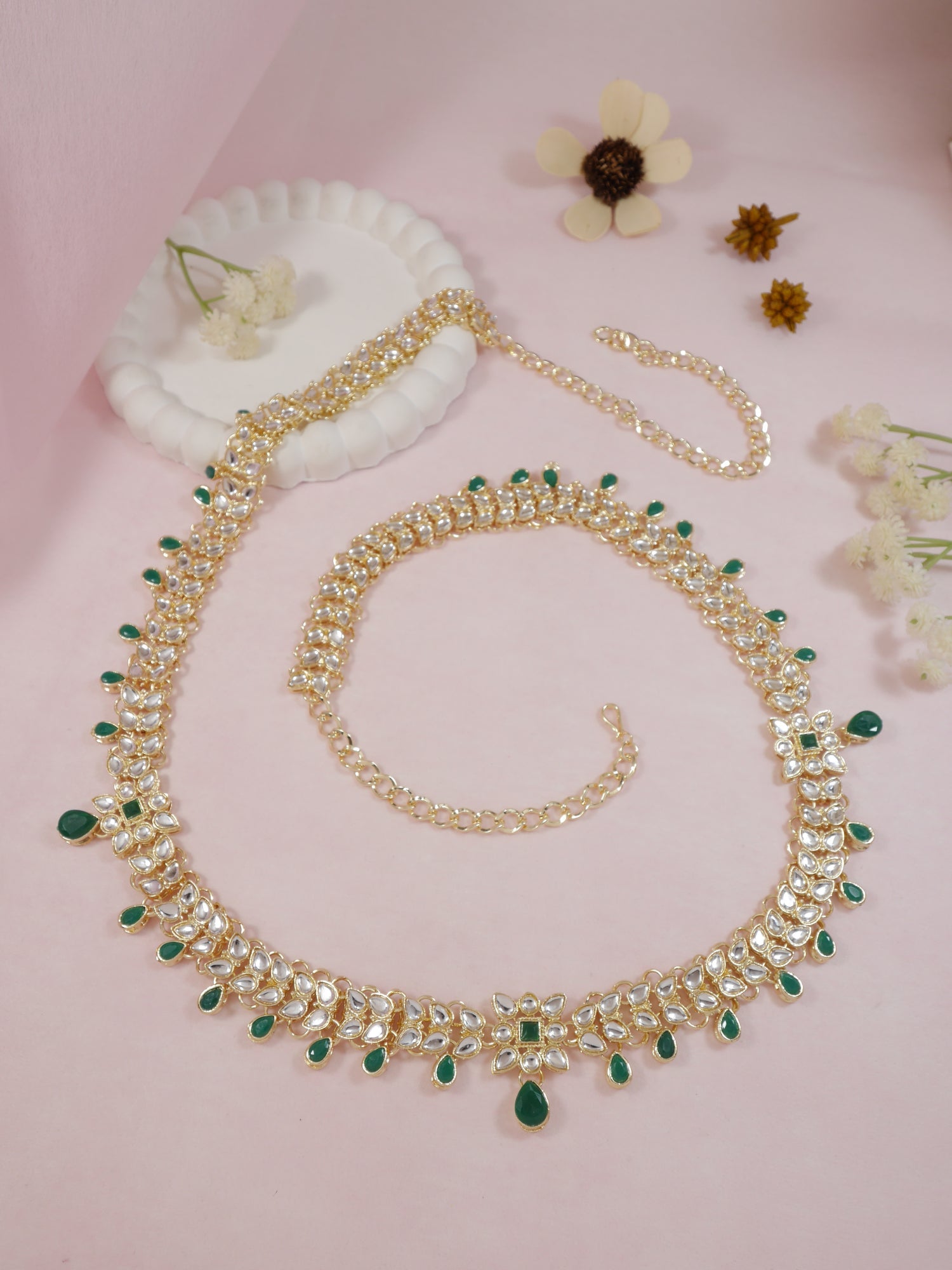 Etnico Gold Plated Traditional Kundan Adjustable Waist Chain/Belly Chain/Kamarband For Women