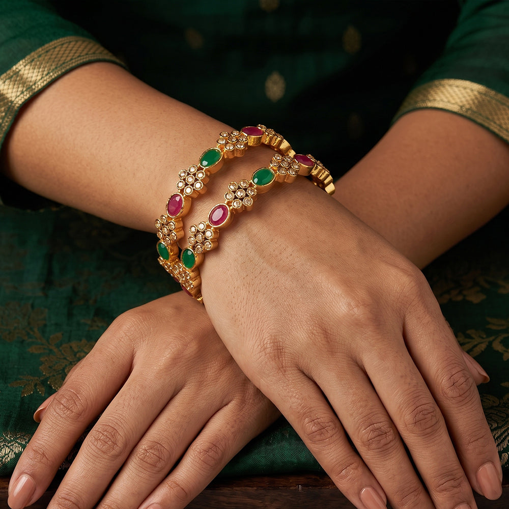 Js Fashion Antique Jewellery Designer High Gold Polish 4 Bangles Set