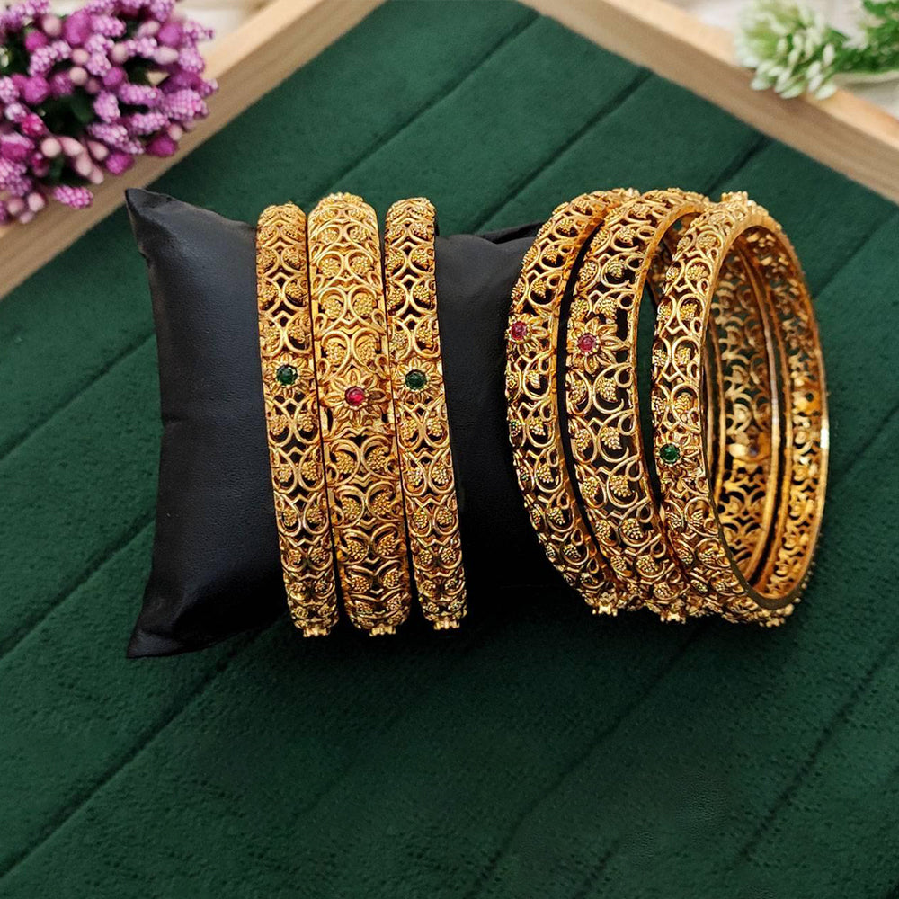 Js Fashion Beautiful High Gold Polish Fancy 6 Bangles Set