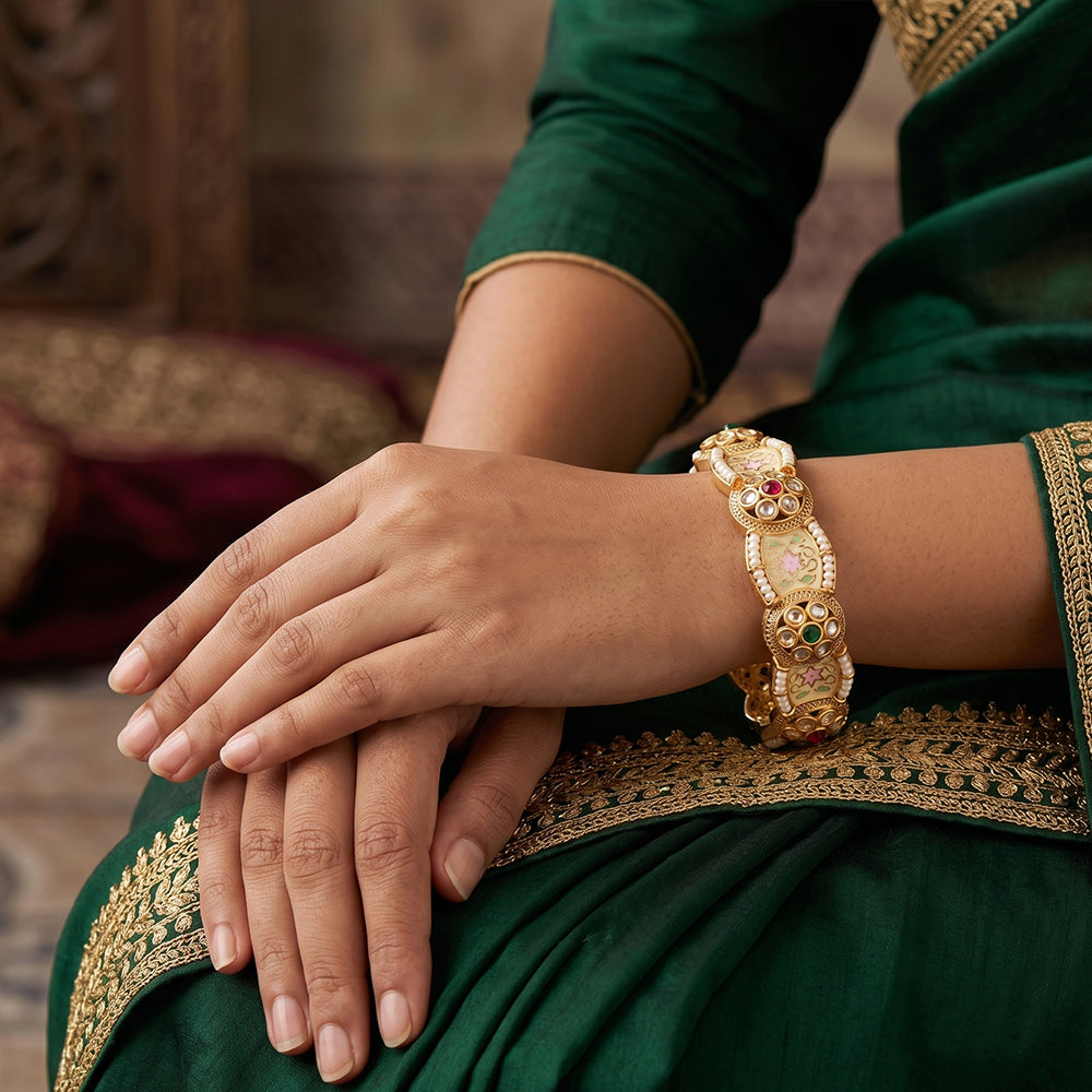 Js Fashion Beautiful Design High Gold Polish Party Wear 2 Bangles Set