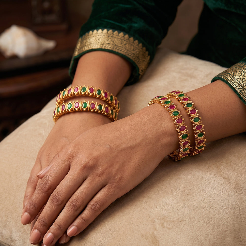 Js Fashion Ethnic High Gold Kemp Bangles Set for Festive Wear