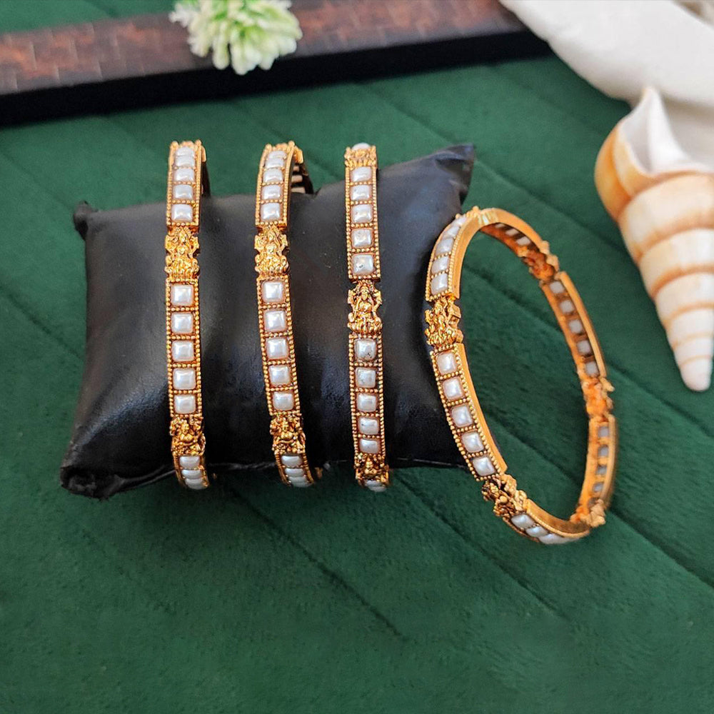 Js Fashion Temple Design Pearl Bangles High Gold Finish