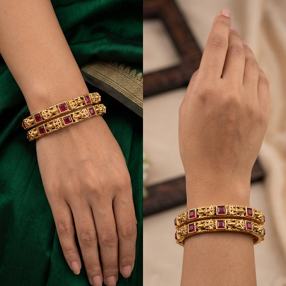 Js Fashion Antique Temple Carving Designer Bangles Set