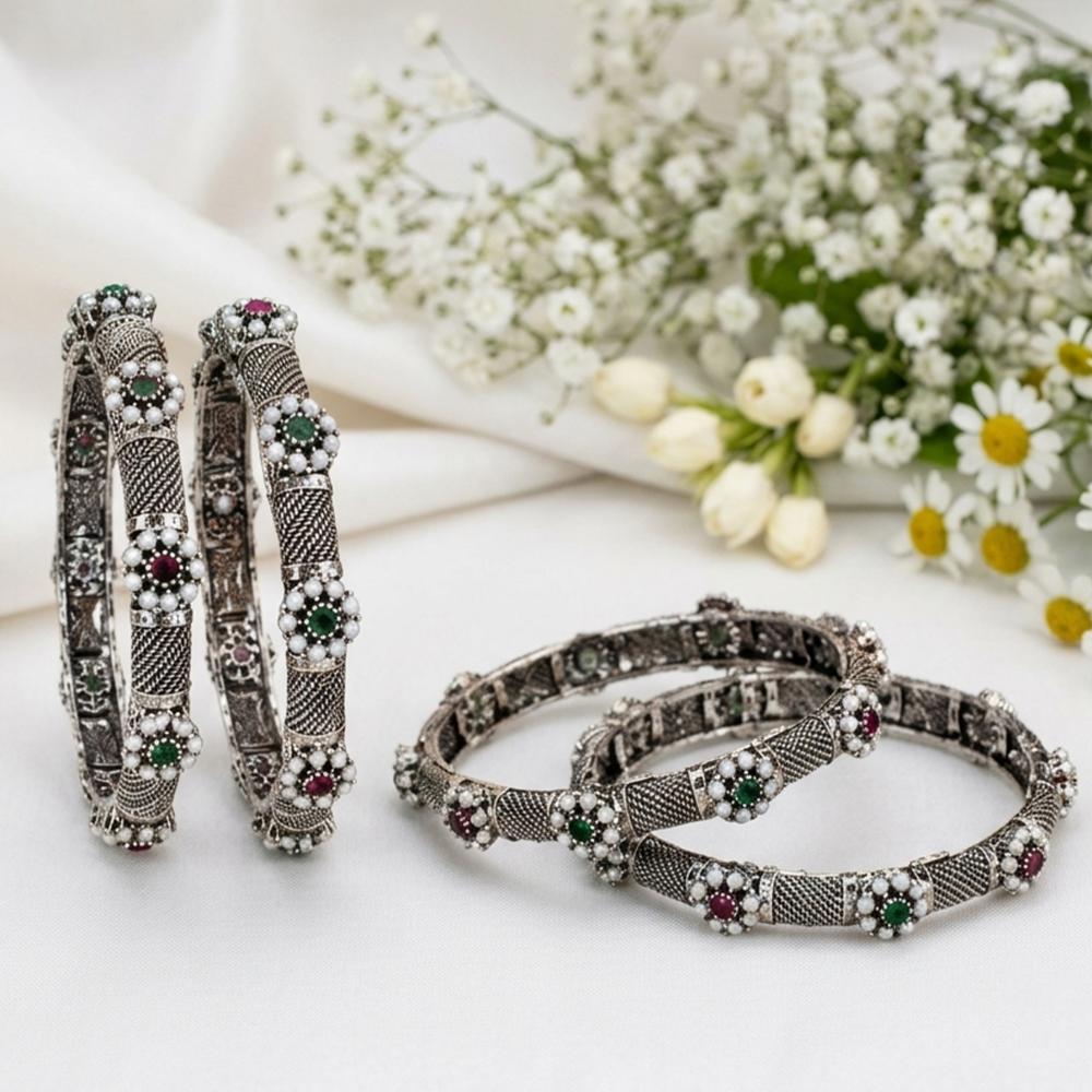 Js Fashion Oxidized Pearl Designer Set of 4 Bangle for Women