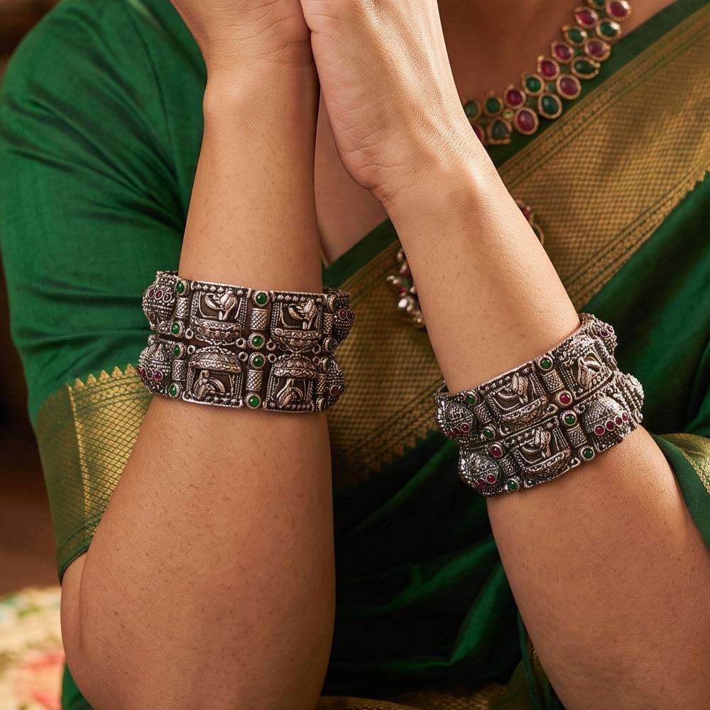 Js Fashion Oxidized Peacock Designer Set of 2 Bangles for Women