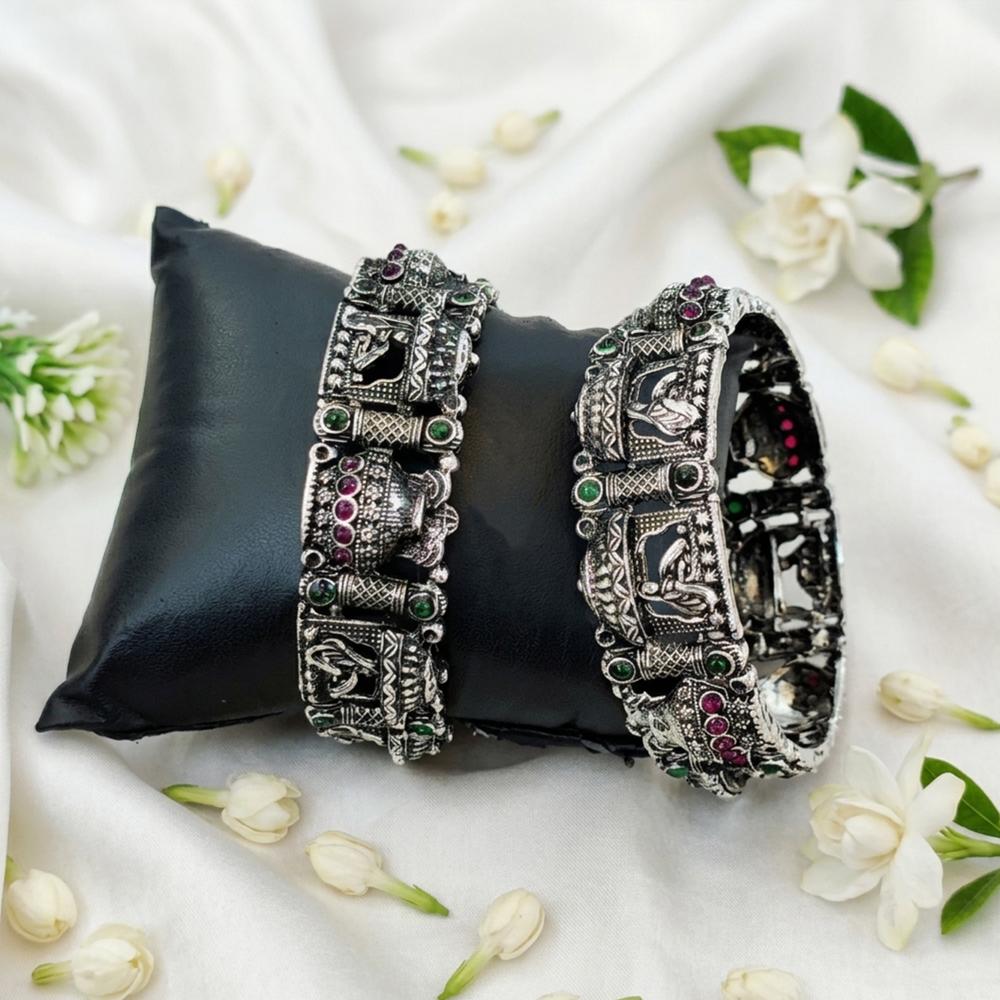Js Fashion Oxidized Peacock Designer Set of 2 Bangles for Women