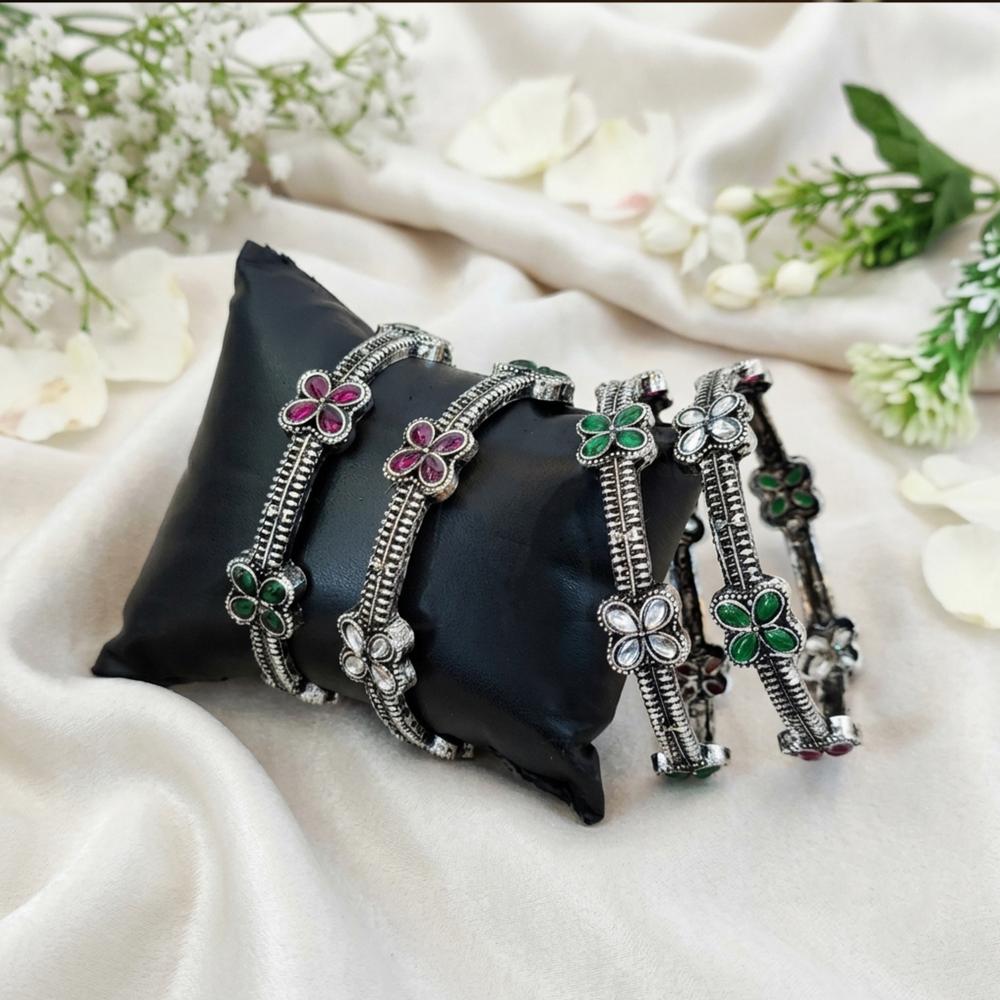 Js Fashion Traditional Oxidized Party Wear Floral Set of 4 Bangles for Women