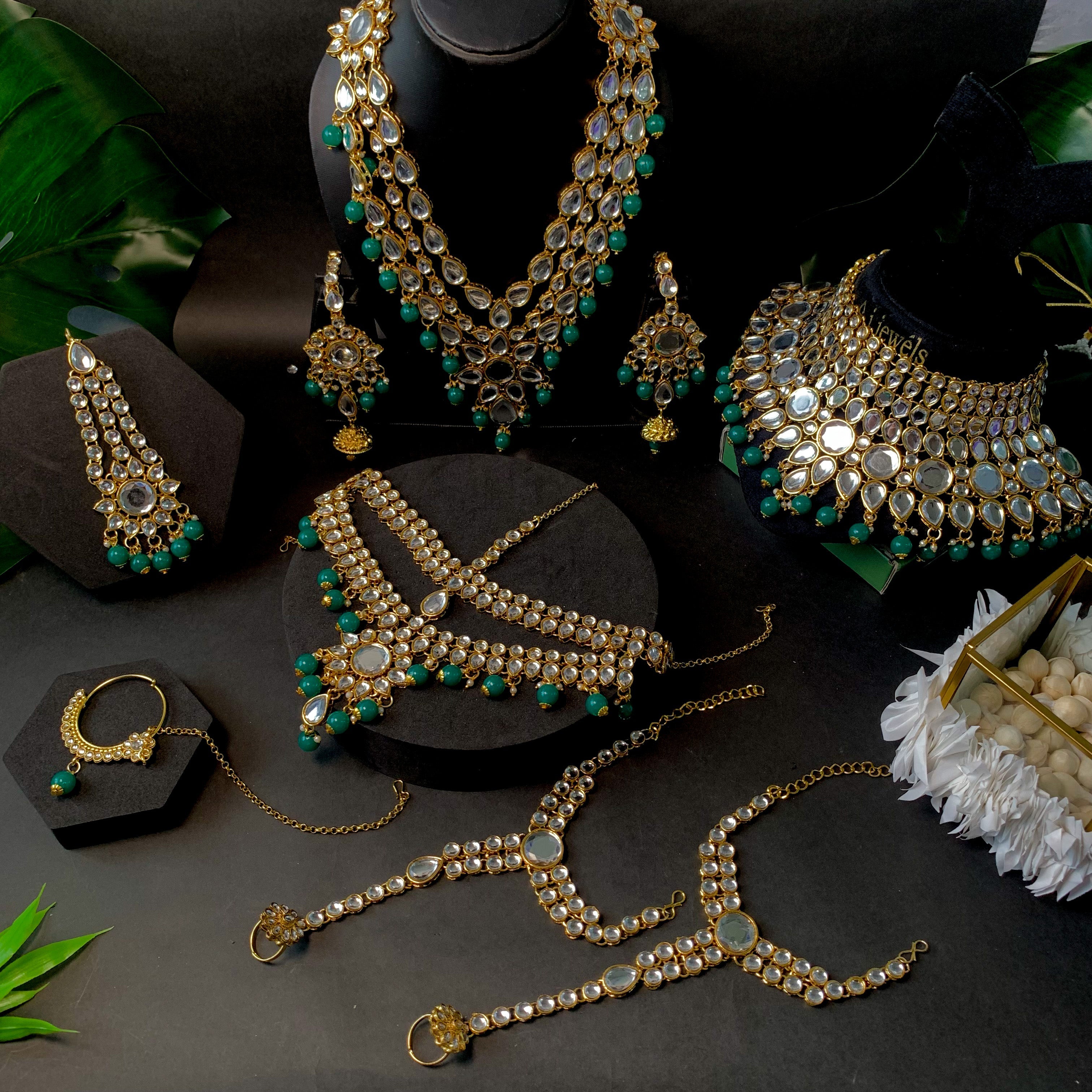 Etnico Wedding Collection Traditional Ethnic Gold Plated Pearl & Kundan Stone Work Bridal Jewellery Set For Women